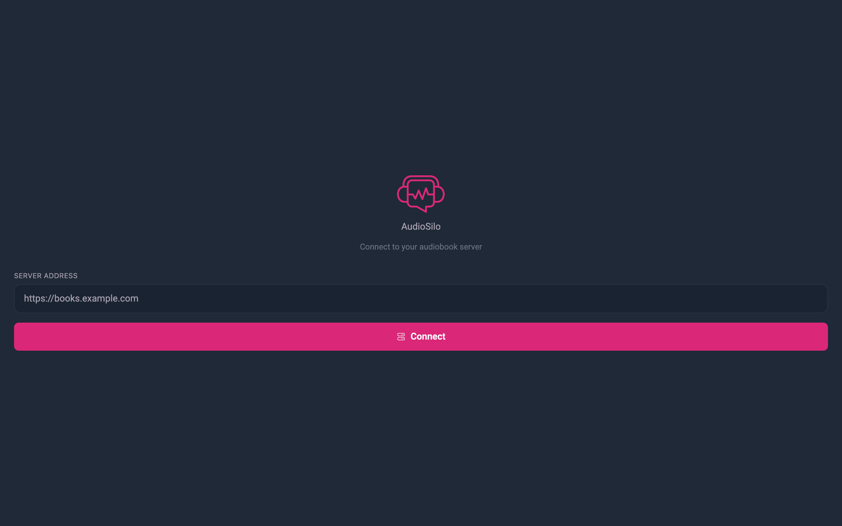 The app's connect screen asking for a server address