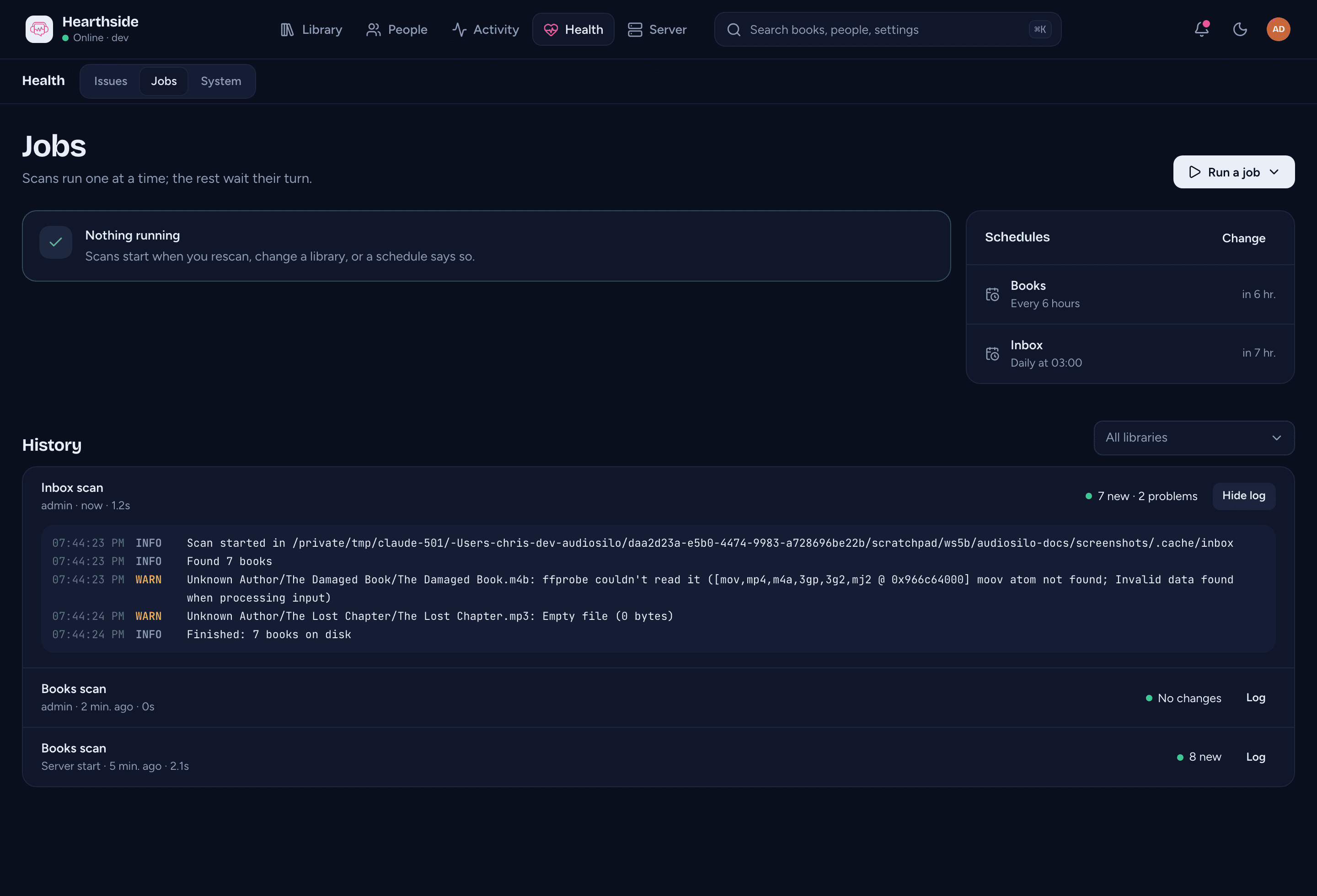 Health > Jobs with a scan's log open