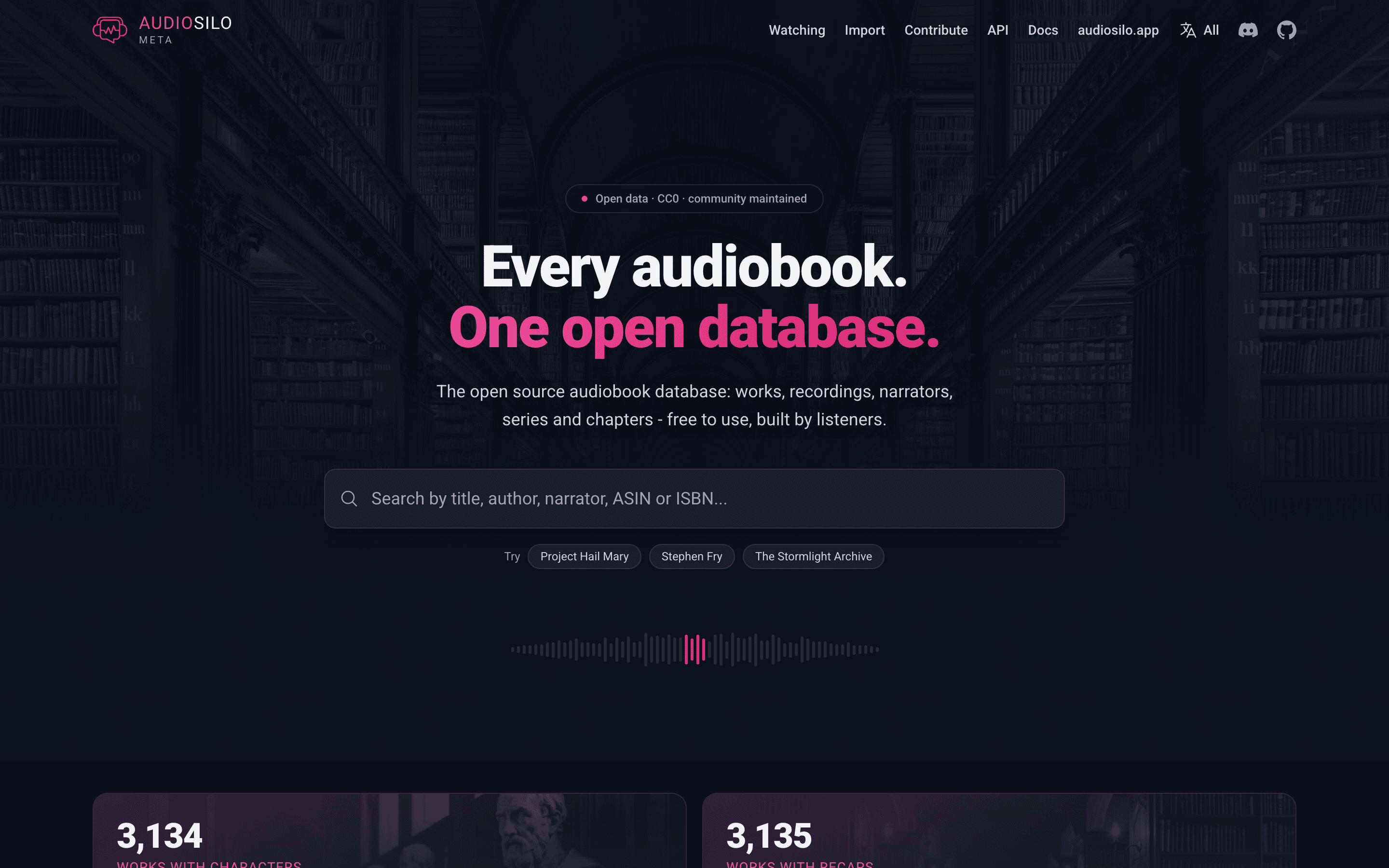 The AudioSilo Meta home page