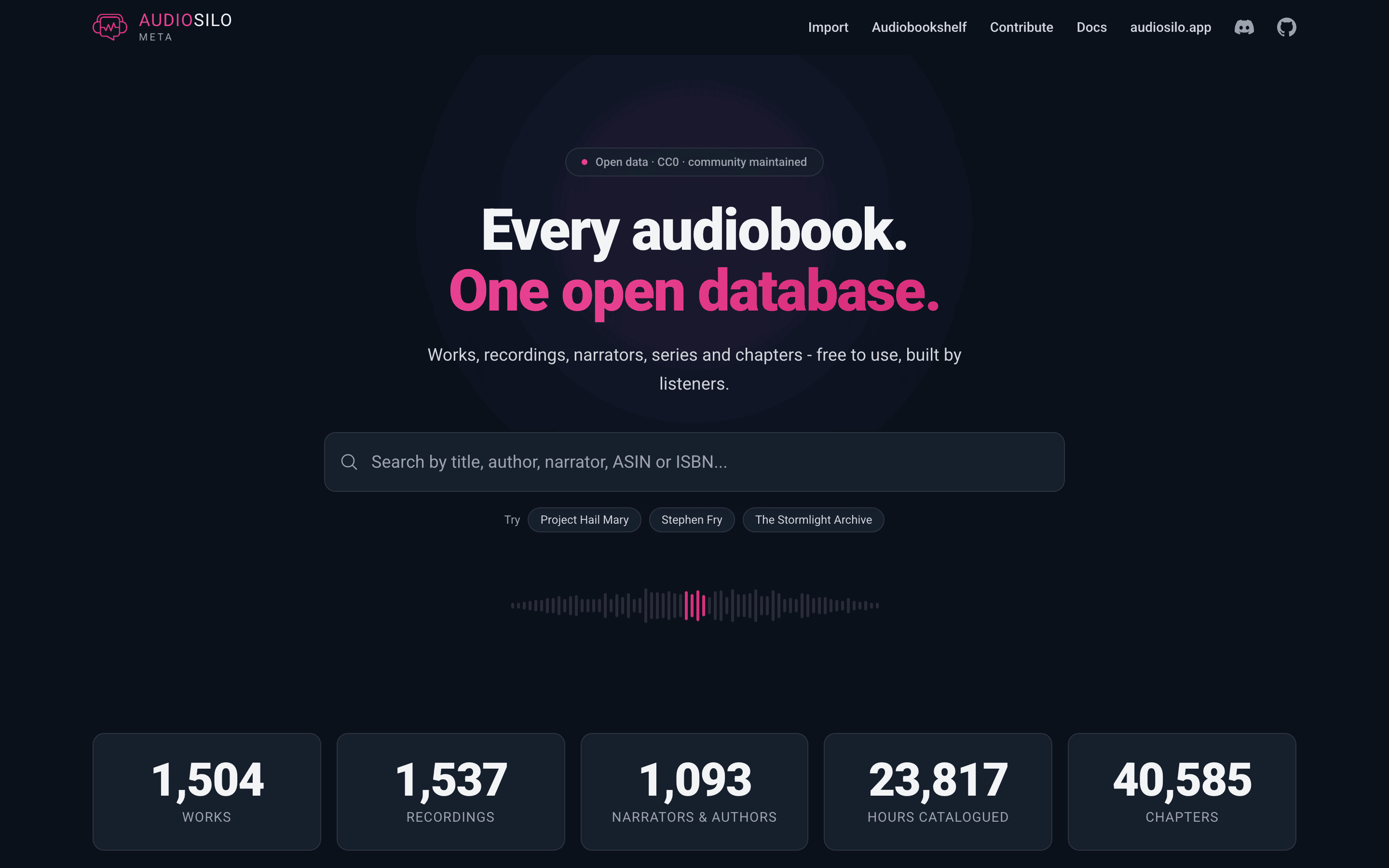 The AudioSilo Meta home page