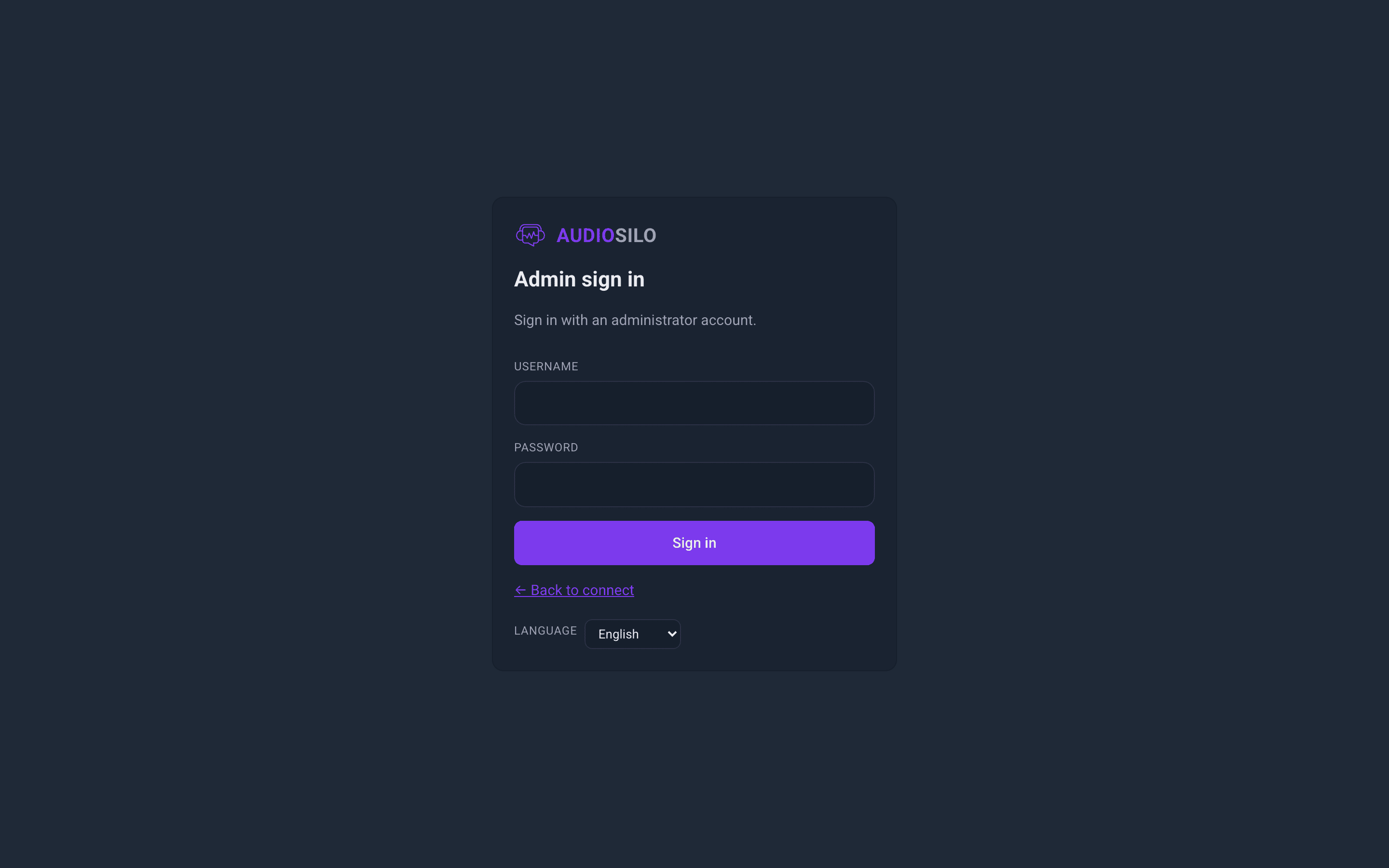 The admin sign-in screen