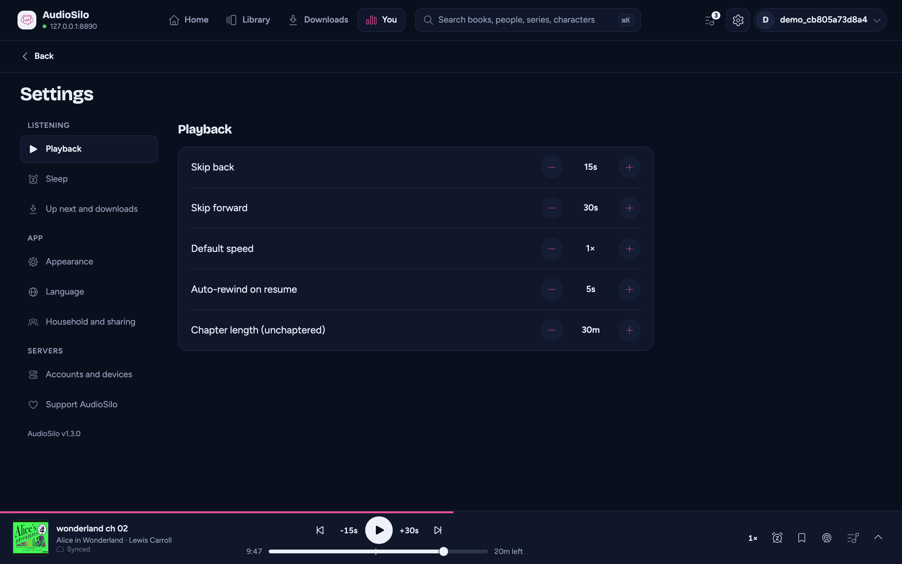 Settings on a computer: the groups and their sections down the left, and the Playback section open beside them
