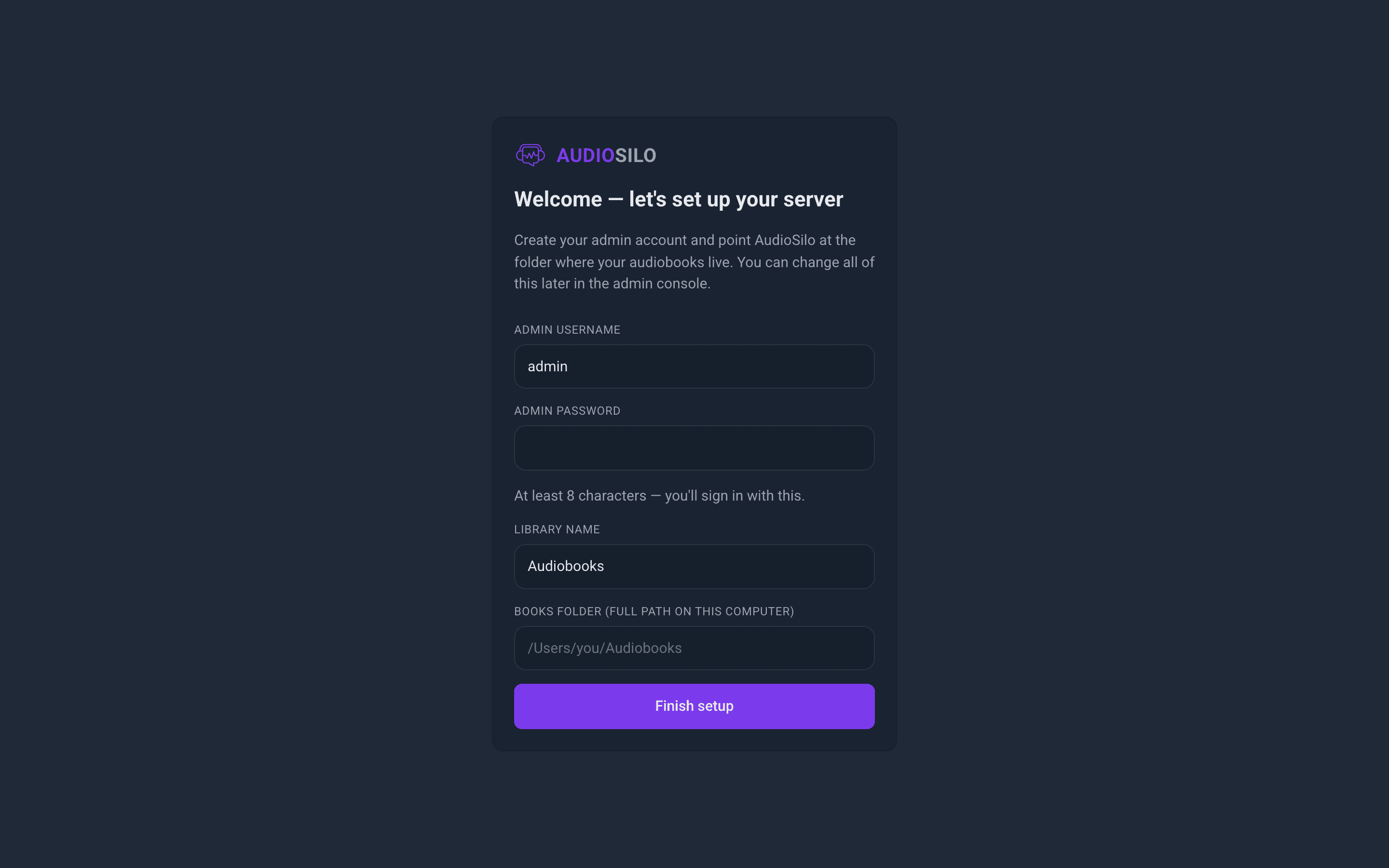 The first-run setup wizard