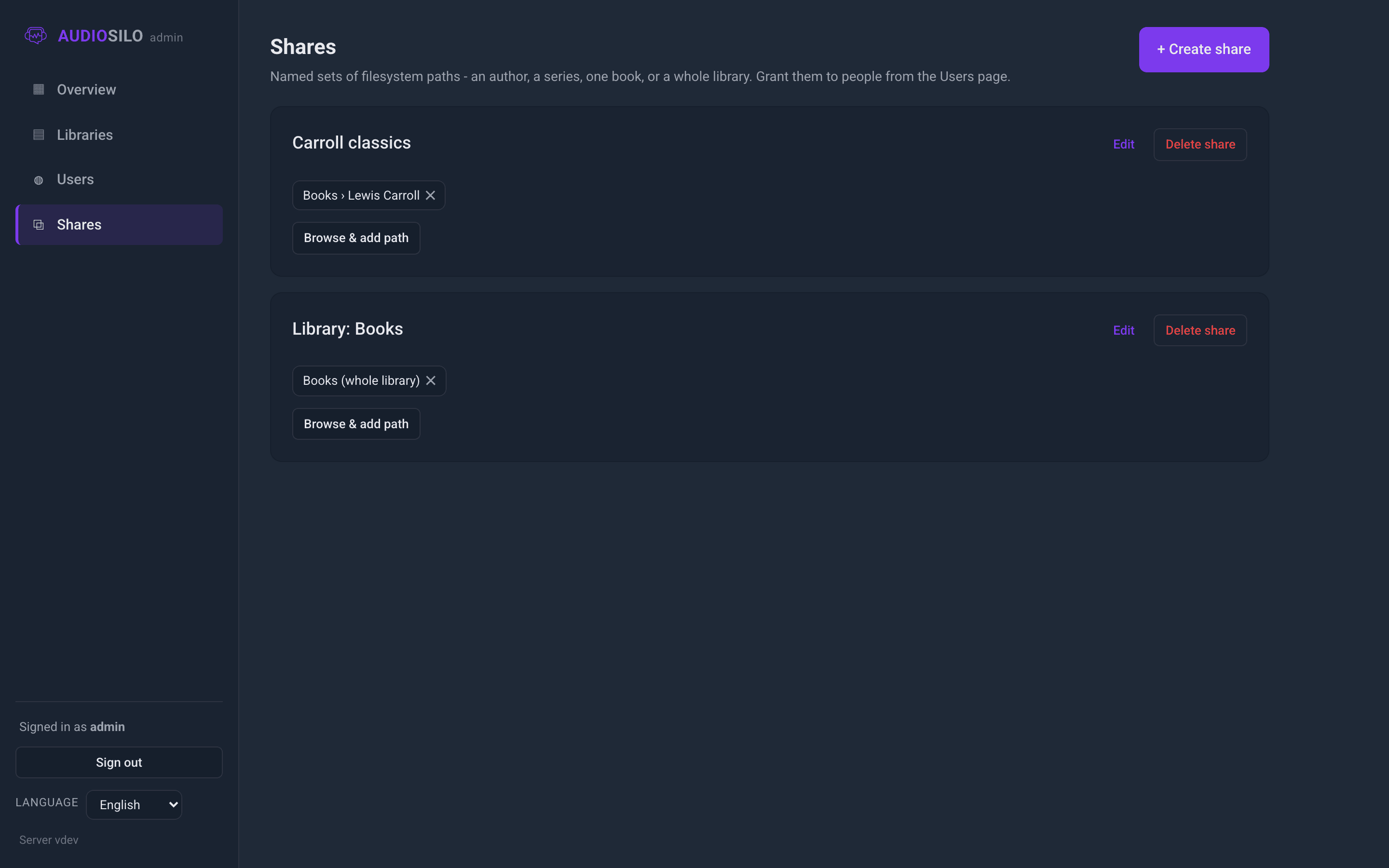 The Shares section