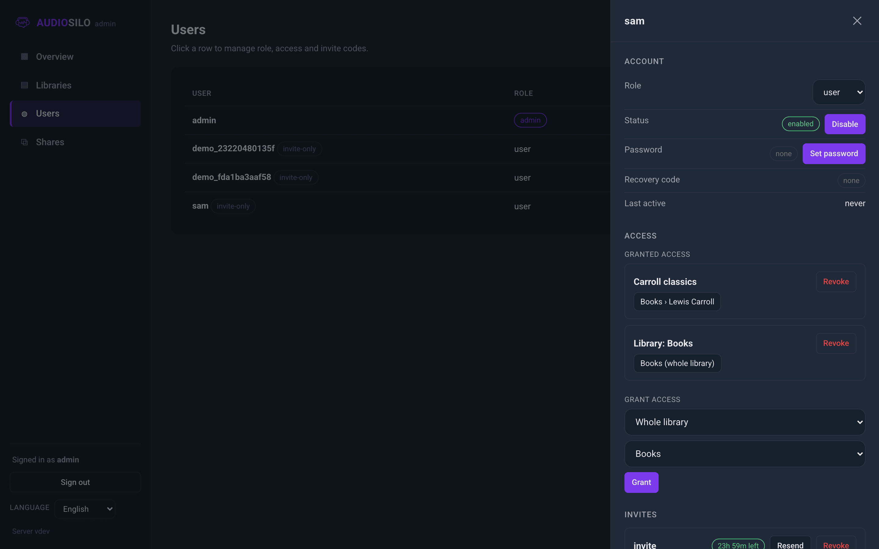 The user detail drawer